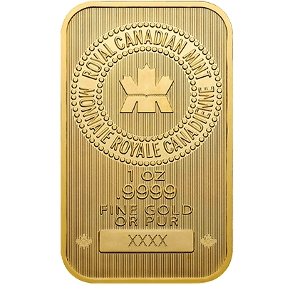 A picture of a 1 oz. Royal Canadian Mint Gold Bar